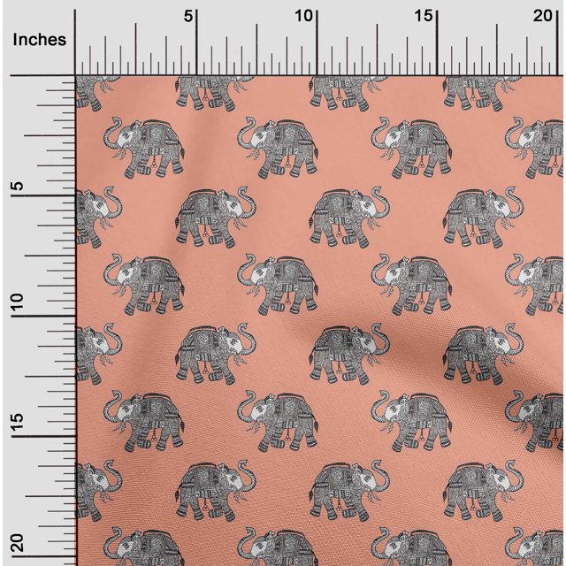 oneOone Organic Cotton Poplin Twill Fabric Elephant Block Print Sewing Fabric BTY 42 Inch Wide