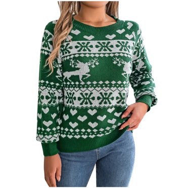 Pisexur Ugly Christmas Sweaters for Women Fashion Fall Xmas Print Holiday Knit Sweater Casual Round Neck Long Sleeve Pullover Sweaters