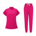 thumbnail image 3 of Ensemble Assorti de Sarraus pour Femmes, Hauts Extensibles à Col Rond avec Poches et Pantalons Cargo, Ensemble d'Uniforme de Travail Jogger pour Infirmière, 3 of 5