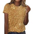 thumbnail image 1 of Amzcrzy Hauts pour Femmes T-Shirts Décontractés à Manches Courtes Hauts d'Été Mode Col Rond Hauts à Sequins pour Femmes Confort Polyvalent Hauts de Sortie Blouses, 1 of 4