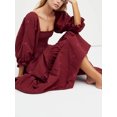 thumbnail image 3 of Kmbangi Robe Longue Décontractée d'Été pour Femme, Fleurs Brodées 3D, Encolure Carrée, Manches Bouffantes, Robe Mode Dos Nu, Robe Trapèze, 3 of 9