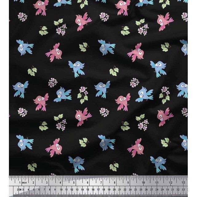 Soimoi Poly Georgette Fabric Leaves,Floral & Parrot Kids Print Sewing Fabric Yard 42 Inch Wide