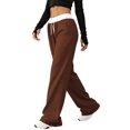 thumbnail image 3 of Women'S Contrast Color Waistband Sweatpants Wide Leg Pants with Drawstring Buckle Brown L, 3 of 8