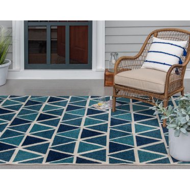 Tapis tissé crème et bleu turquoise Tropiana