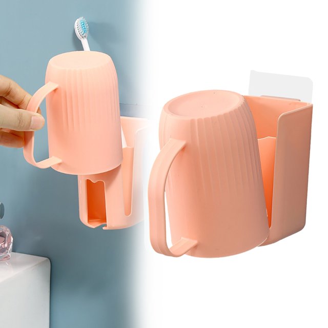 Spoon And Lid Rest Toothbrush Holder For Bathroom Household Tooth Cup Rack For Tooth Mug Wall Mounted Mouthwash Cup Washing And Brushing Teeth Cup Hook Wall Mounted Cup Rack For Small Spaces Pink