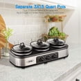 thumbnail image 1 of Heynemo Triple Slow Cooker 3x1.5 QT Stainless Steel Buffet Server, 1 of 5