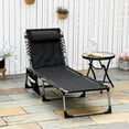 thumbnail image 2 of Outsunny Chaise Longue Pliante - Dossier Réglable, Oreiller et Pochette, Noir, 2 of 9