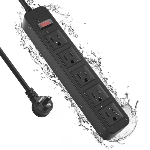 VILONG Outdoor Power Strip Waterproof,5 Outlet Surge Protector,6FT Extension Cord,Flat Plug for Yard, Garden, Camping