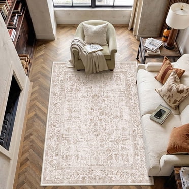 BERTHMEER 4'x6' Washable Area Rugs for Bedroom Entryway Dorm Entrance Non Slip Vintage Traditional Oriental Traditional Retro Distressed Throw Indoor Rugs Carpets, Brown