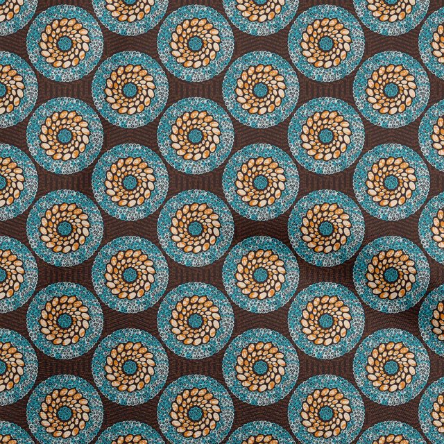 oneOone Velvet Turquoise Blue Fabric Asian Mandala Craft Projects Decor Fabric Printed By The Yard 58 Inch Wide