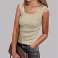 thumbnail image 1 of HOWPAY Camisoles pour Femmes Sans Manches Couleur Unie Basique Mignon T-Shirt Extensible Coupe Ajustée Confortable Col Rond Chandails Décontractés d'Été Camisole Beige TTG, 1 of 6