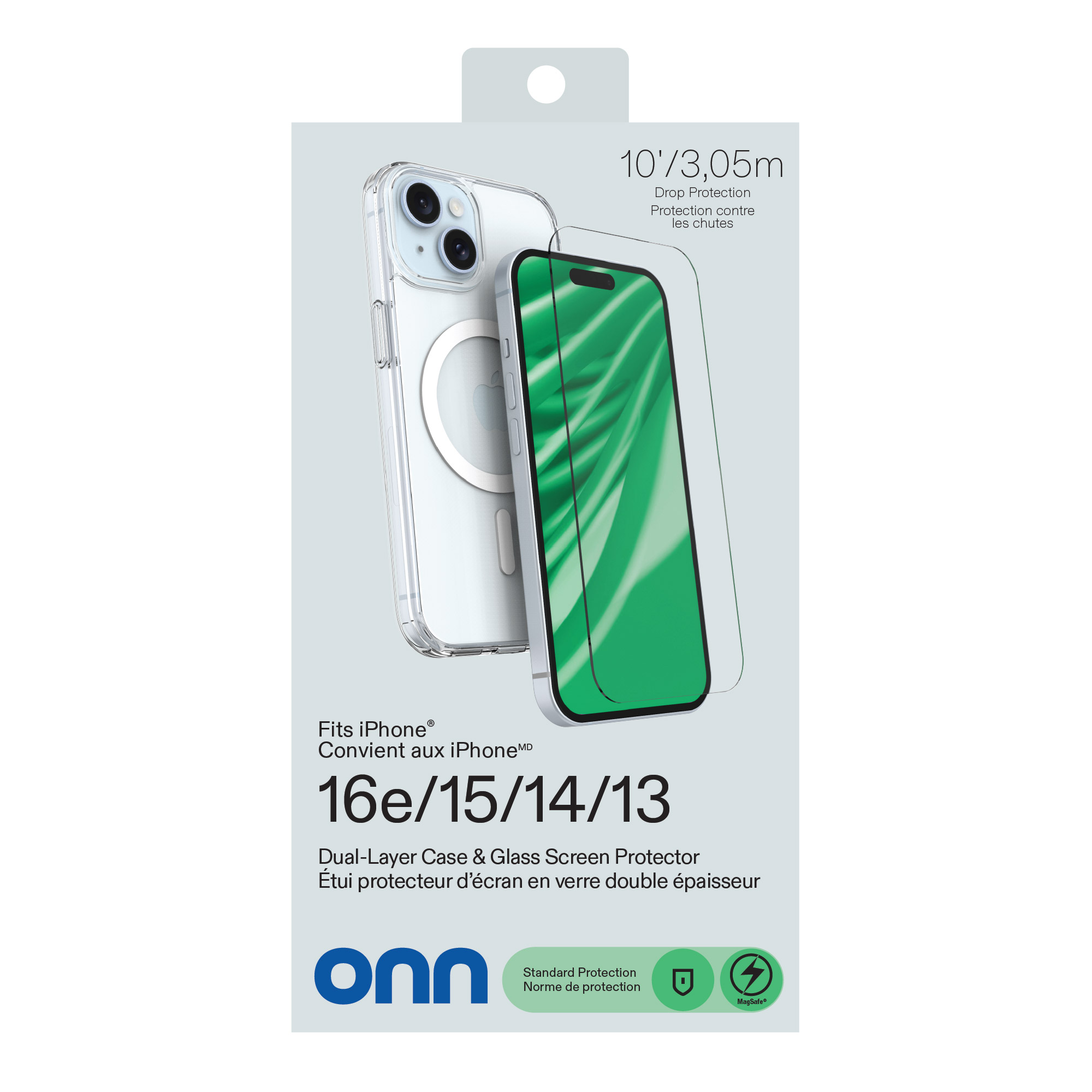 Coque de téléphone compatible avec MagSafe (Clair) et protecteur d'écran en verre avec plateau d'application facile pour iPhone 17e / iPhone 16e / iPhone 15 / iPhone 14 / iPhone 13