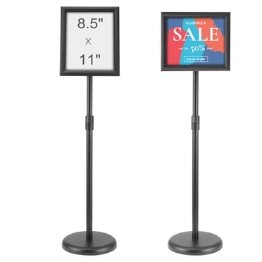 KFFKFF Sign Stand, 8.5 x 11 Inch Flexible Orientation Poster Holder, Robust Floor Signage Stand with Circular Base for Showcasing, Promoting, and External Use, Black