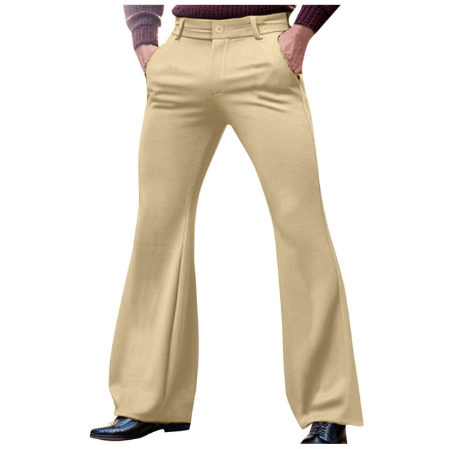 Xuniizn Mens Dress Pants, Solid Color Zipper Button Stretch Flared Pants with Pockets, Business Fashion Comfortable Formal Suit Trousers