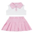 thumbnail image 1 of 2Pcs Girls Summer Outfits  Patchwork Lapel Buttons Sleeveless Tank Tops + Pleated Skirt Set for Kids  2-7 Years, 1 of 6