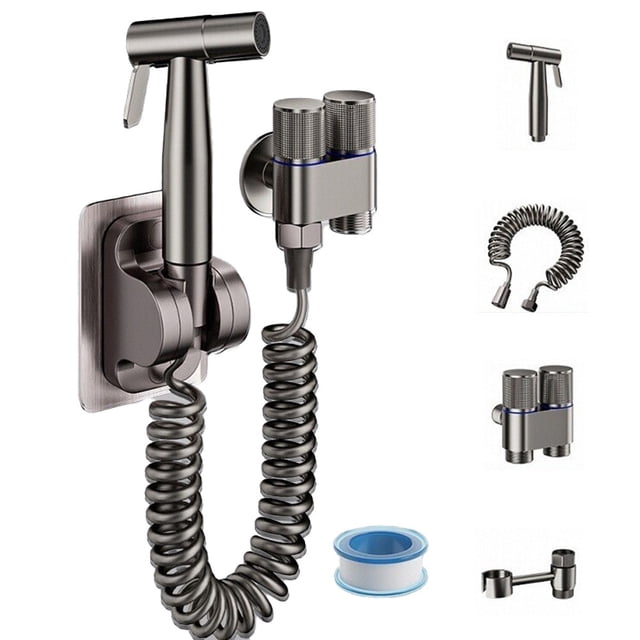 BUYISI Buse de Rinçage à Haute Pression pour Toilettes, Compagnon de Robinet, Ensemble de Buse de Bidet de Salle de Bain, Gris Foncé A