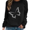 thumbnail image 1 of Fashion Womens Casual O-neck Butterfly Rhinestone Long Sleeve Tops T-shirt, 1 of 5