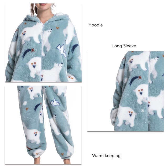 Pyjama une Pièce Floue, Élégant Doux Pyjama Chaud Combinaison pour la Maison