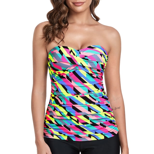 RELLECIGA Women's Ruched Bandeau Tankini Top Swimsuits