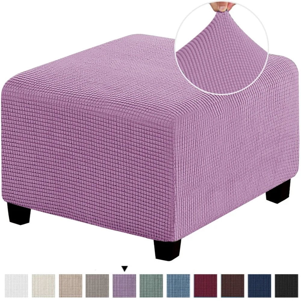 LNGOOR 3 Sizes Square Jacquard Durable Customized Stretch Footrest Ottoman Cover Folding Storage Stool Furniture Protector Slipcover (Light Grey S)