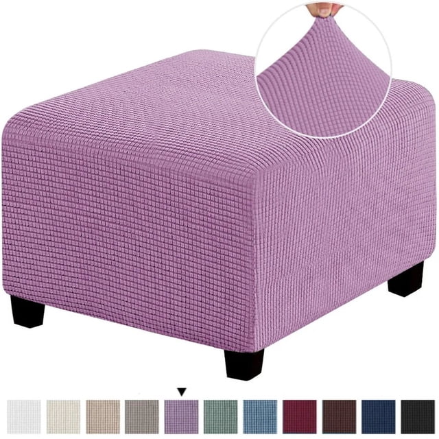 LNGOOR 3 Sizes Square Jacquard Durable Customized Stretch Footrest Ottoman Cover Folding Storage Stool Furniture Protector Slipcover (Light Grey S)