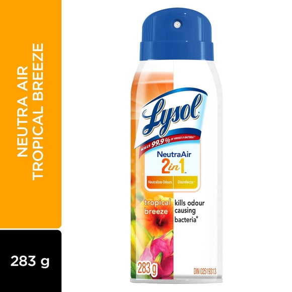 Lysol® NeutraAir 2en1ᵐᶜ, Brise Tropicale, désinfecte, tue les bactéries responsables des odeurs, tue 99,9 % des virus et bactéries, 283 g