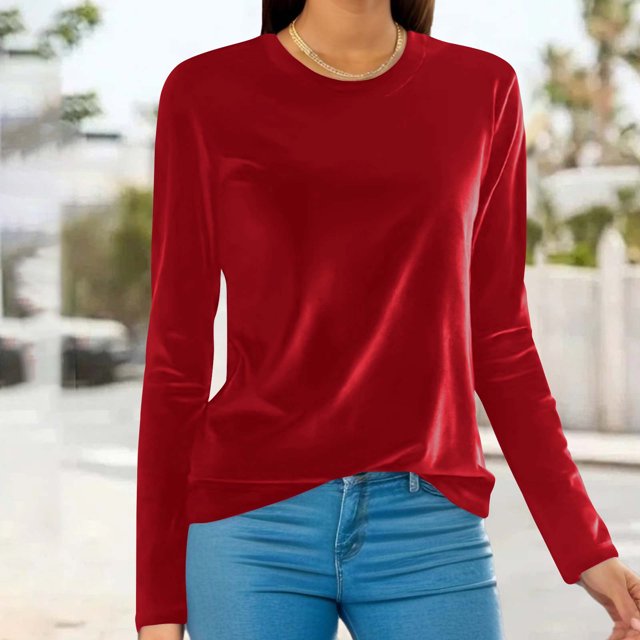 Jsaierl Chemisier en Velours Doré pour Femmes à Manches Longues, Chemise Habillée pour Soirée Élégante, Tunique Décontractée à Col Rond