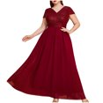 thumbnail image 2 of Ovzne Robes Grande Taille pour Femmes aux Formes Robe pour Femme Robe Grande Taille pour Femme Longue en Mousseline à Col en V Robe à Manches Courtes Jupe de Robe Robe Maxi Grande Taille Robes Longues à Manches Courtes Transparent, 2 of 7