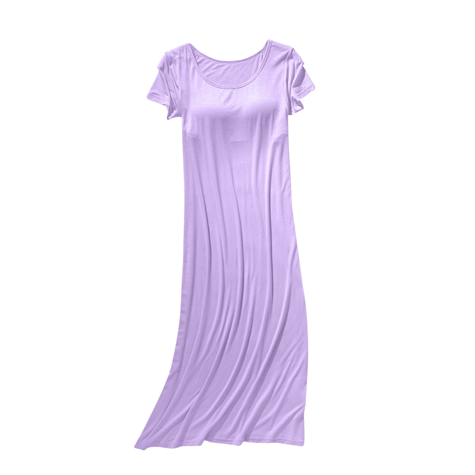 AherBiu Nuisettes pour Femmes avec Soutien-Gorge Intégré Manches Courtes Col Ras du Cou Pyjamas Vêtements de Nuit Confortables Doux Longue Robe de Nuit