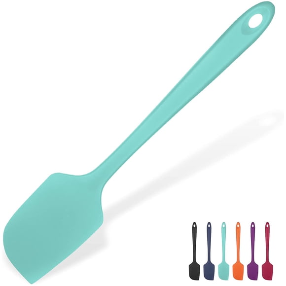 U-Taste 600°F High Heat Resistant 11.38in Silicone Large Spatula, BPA-Free Food Grade Kitchen Cooking Baking Mixing One Piece Seamless Flexible Rubber Bowl Pot Scraper for Nonstick Cookware (Aqua Sky)