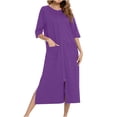 thumbnail image 2 of Zip Up Robe for Women Long Housecoat Soft Nightgown with Pockets, 2 of 6