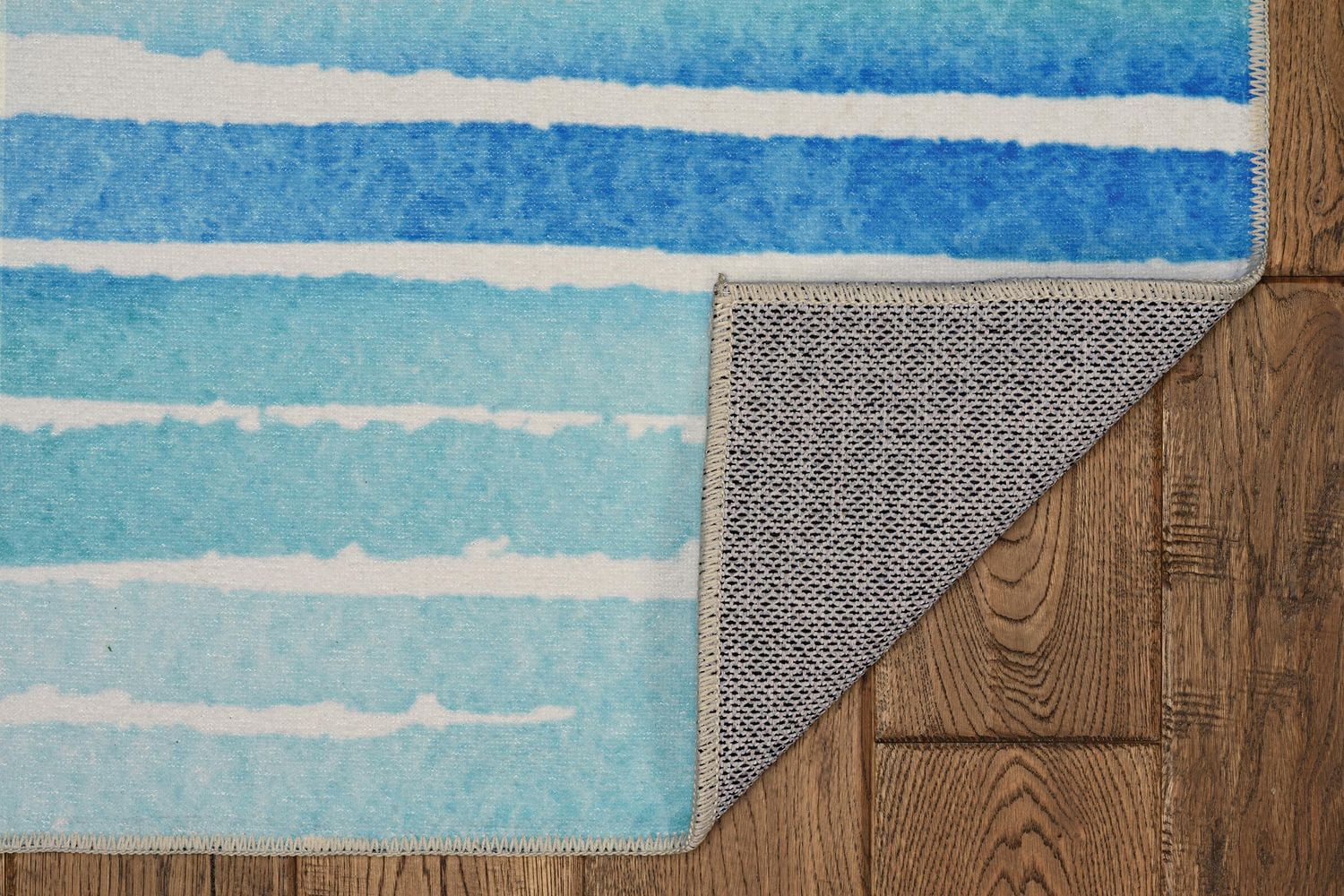Tapis lavable Janna 5 pi x 7 pi ivoire et bleu