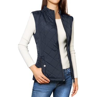 INSPIRE CHIC Gilet Léger Matelassé à Col Montant pour Femme, Fermeture Éclair, m Bleu Foncé
