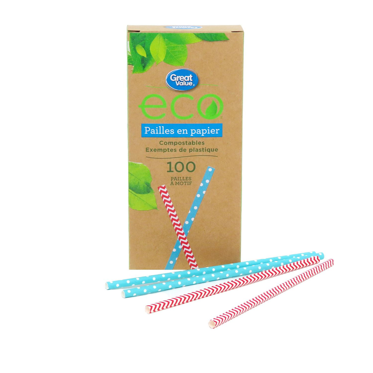 Great Value Pailles en Papier à Motif, 100 Pailles