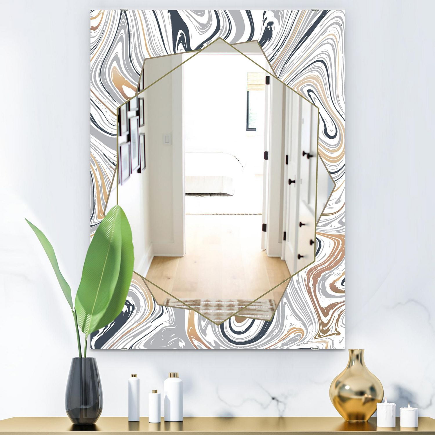Designart 'Marbled Diamond 14' Miroir Moderne - Grand Miroir Mural Contemporain - 28x40