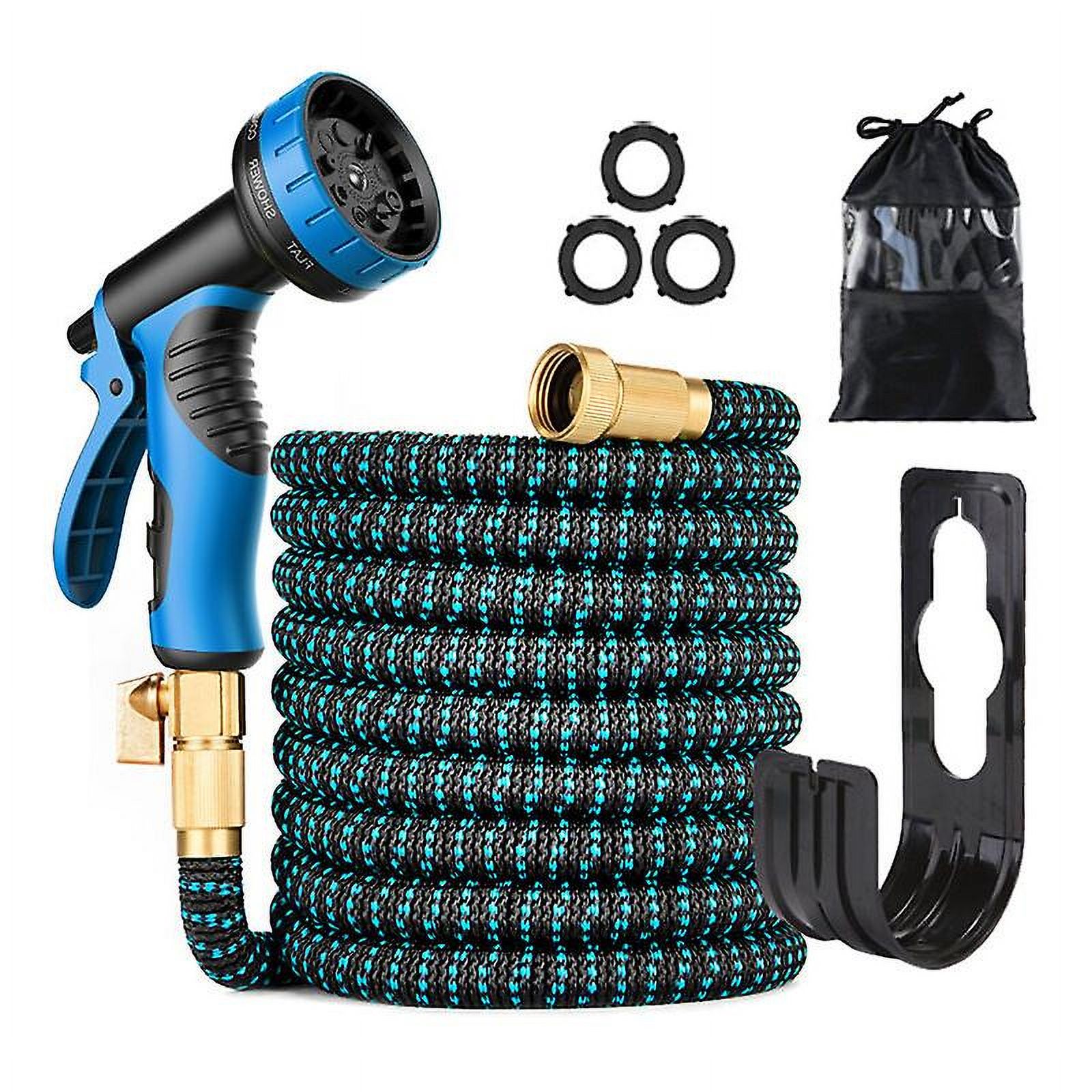 15m/50ft Expandable Garden Hose, 3 Layers Natural Latex, Flexible Hose with Shut-Off Valve 10 Function Nozzles, for Garden Watering or Car Washing (B