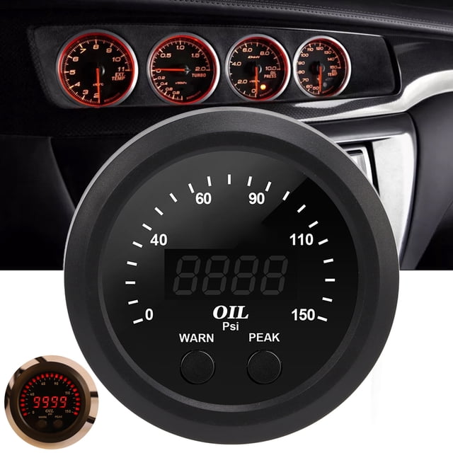 Oil Pressure Gauge, 2-1/16In 52Mm 150Psi Fuel Pressure Meter White Background For Fuel System For Car Or Truck Modification