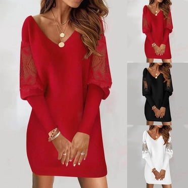 NJDVHB Robes d'Hiver pour Femmes, Robes d'Invitée de Mariage pour Femmes, Jupe Plissée pour Dames, Unie, Ligne A, Satin, Taille Mi-Haute/haute, Taille Élastique, Rouge, G