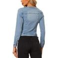 thumbnail image 3 of INSPIRE CHIC Women's Button Down Collarless Long Sleeve Cropped Denim Jacket S Light Blue, 3 of 7
