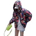 thumbnail image 1 of Winter print hooded waterproof bread down jacket fleece trend（Black，S）, 1 of 3