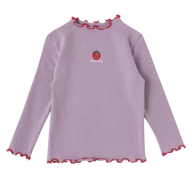 MIASHUI Hauts pour Enfants Filles Manches Longues T-Shirts à Volants Imprimé Blouse Décontractée, Violet, 2-3 Ans