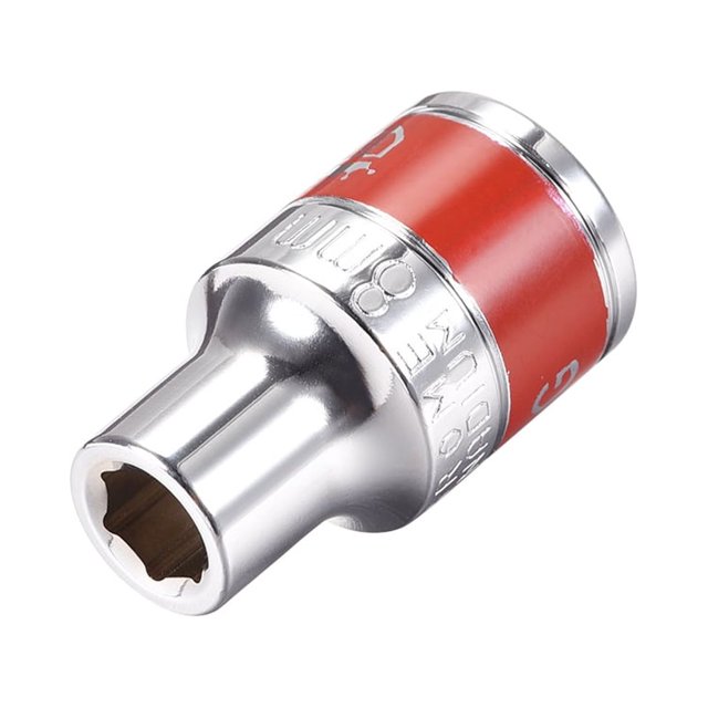 Unique Bargains 1/2-Inch Drive by 8mm Shallow Socket w Red Band, Cr-V, 6-Point, Metric