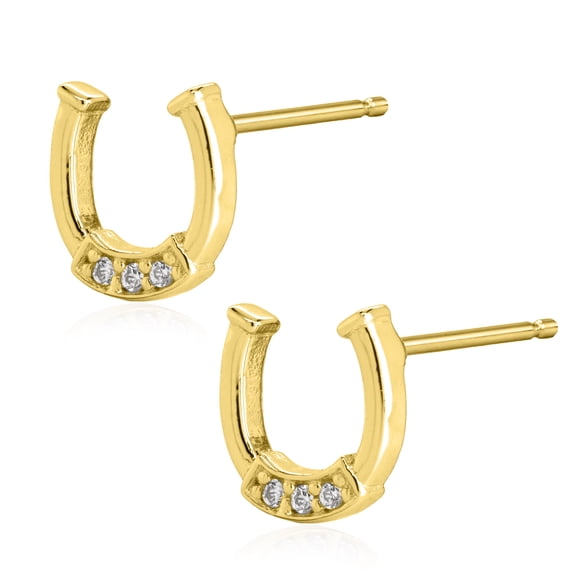 Mercie Sterling Silver Gold Vermeil Gold Horseshoe Stud Earrings, Cubic Zirconia Accent Jewellery for Women