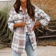 thumbnail image 2 of YOIAVAIOY Women's Plaid Jacket Western Cowboy Shacket Fall Winter Wool Blend Jacket with Multi Pocket Pink L, 2 of 9
