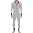 thumbnail image 1 of 2025 Combinaison Décontractée pour Hommes à Rayures avec Boutons en Lin, une-Pièce à Manches Côtelées, Combinaison Décontractée à Coller pour Femmes, Pyjama Combinaison, 1 of 3