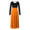 thumbnail image 4 of Robe Gothique pour Femmes Robe Maxi pour Femmes Unie à Manches Longues à Col Rond à Enfiler Robe Patchwork Robes Maxi pour Femmes P-77 Orange TTG, 4 of 5