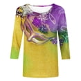 thumbnail image 1 of T-shirts de Mardi Gras pour Femmes, T-Shirts de Croisière de Carnaval, Vêtements de Mardi Gras à Masque Pailleté Graphique pour Femmes Grande Taille, T-Shirts à Col Rond à Manches 3/4 Imprimés Masque de Carnaval pour Femmes Mode Hauts de Carnaval, 1 of 5