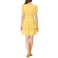 thumbnail image 3 of INSPIRE CHIC Women's Tie Neck Ruched Sleeve Elastic Waist A-Line Double Layers Ruffle Hem Short Dress M Yellow, 3 of 7