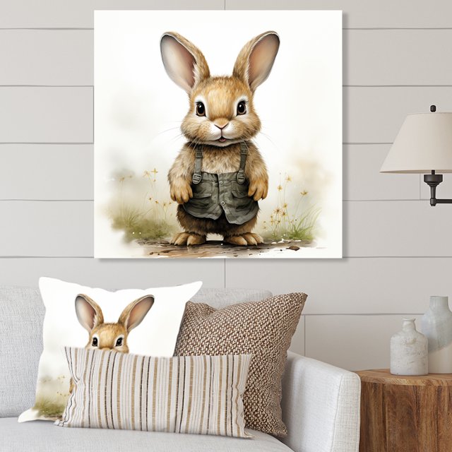 Designart "Portrait of Delightful Plump Nursery Rabbit II" Animal Nursery Metal Wall Art, Brown Metal Wall Decor, Nursery Metal Art Decor For Bedroom - 36x36 Inch