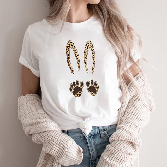 Weiqiqre Spring Tops for Women 2025 Happy Easter T Shirt Easter Bunny Shirt Cute Rabbit Graphic Tee Gift Spring Tees Tops